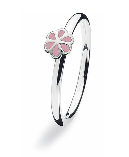 Sterling silver ring with pink enamel blooming flower