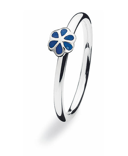 Sterling silver ring with blue enamel blooming flower