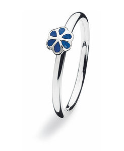 Sterling silver ring with blue enamel blooming flower