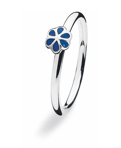 Sterling silver ring with blue enamel blooming flower