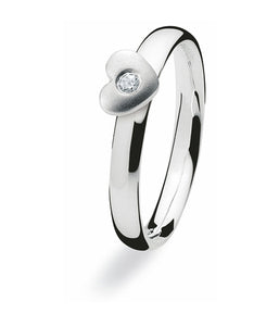 Sterling silver ring with diamond set in a heart.