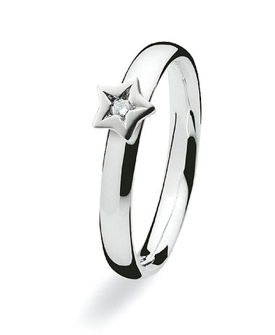 Sterling silver ring with diamond in star setting