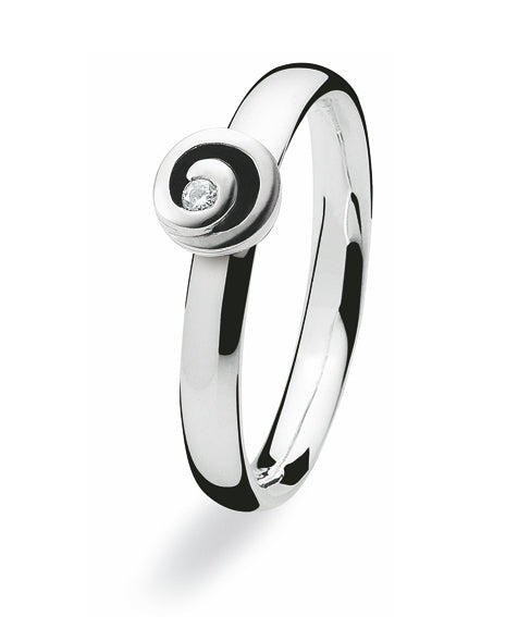 Sterling silver ring with diamond in swirl setting