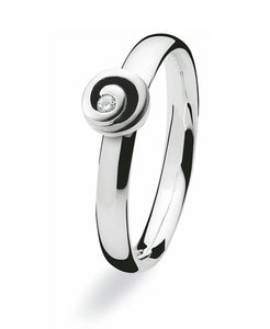 Sterling silver ring with diamond in swirl setting