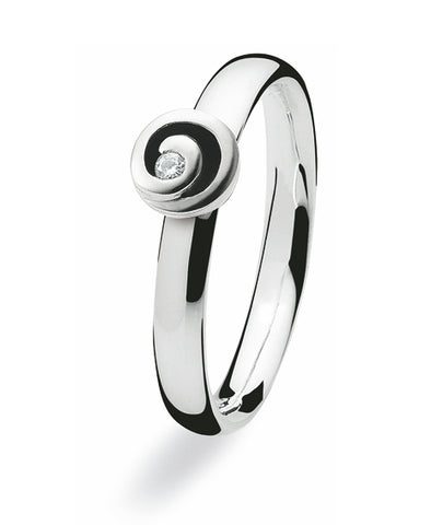 Sterling silver ring with diamond in swirl setting