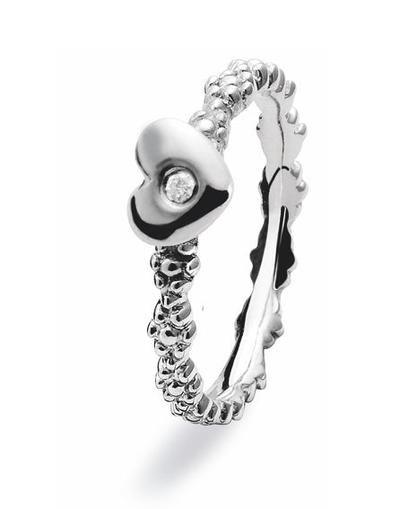Sterling silver ring with diamond set in heart
