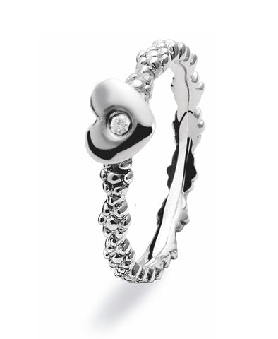 Sterling silver ring with diamond set in heart