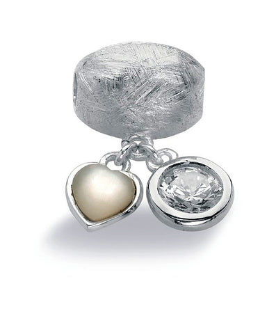 necklace and bracelet charm in sterling silver with mother of pearl and cubic zirconia