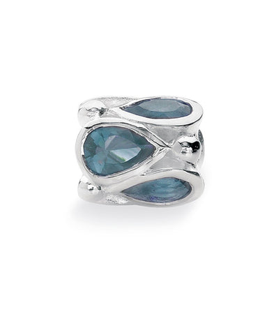 Necklace and bracelet charm in sterling silver with blue cubic zirconias