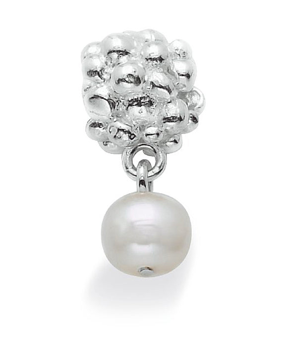 Necklace and bracelet charm in sterling silver with berry motif with freshwater pearl.