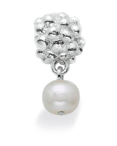 Necklace and bracelet charm in sterling silver with berry motif with freshwater pearl.