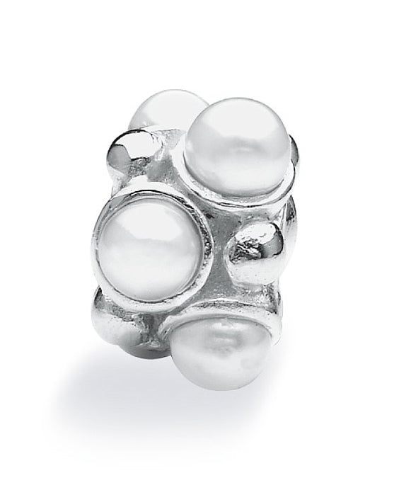 Necklace and bracelet charm in sterling silver with freshwater pearls.