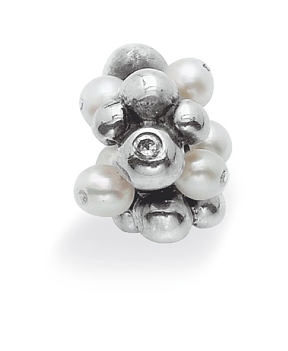 Sterling silver charm with pearls and cubic zirconia.
