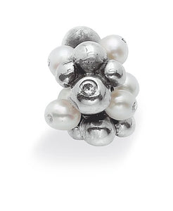 Sterling silver charm with pearls and cubic zirconia.