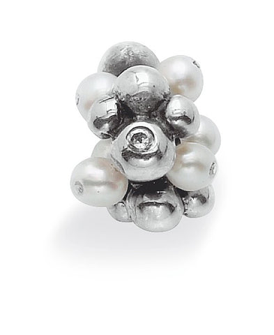Sterling silver charm with pearls and cubic zirconia.