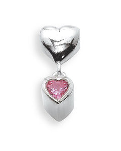 Sterling silver charm with rose cubic zirconia.
