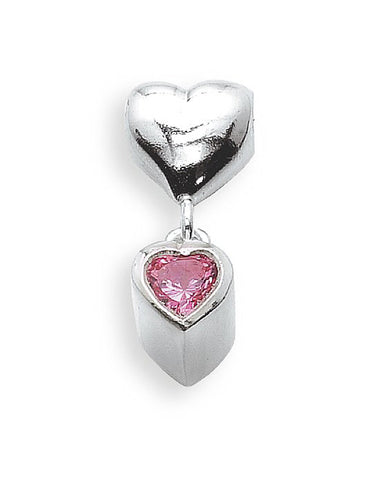 Sterling silver charm with rose cubic zirconia.