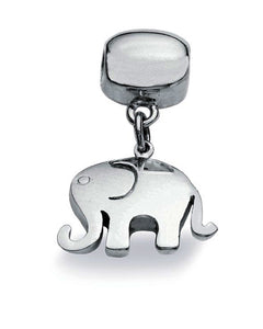 Sterling silver necklace and bracelet charm with elephant motif.