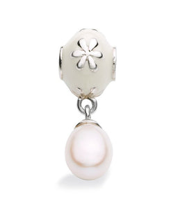 Sterling silver charm with enamel and freshwater pearl.