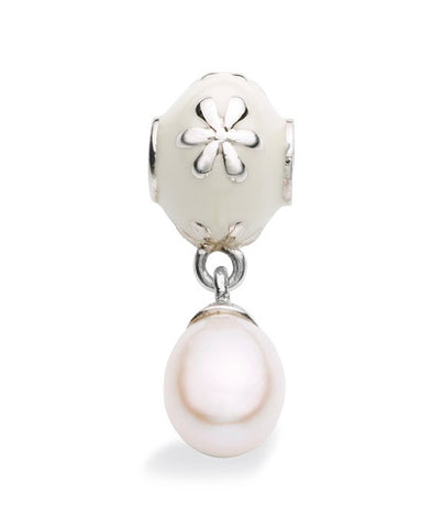 Sterling silver charm with enamel and freshwater pearl.