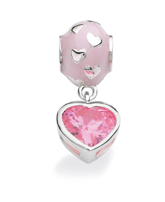 necklace and bracelet charm in sterling silver with pink cubic zirconia