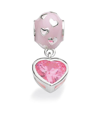 necklace and bracelet charm in sterling silver with pink cubic zirconia