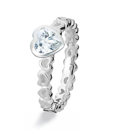 Sterling silver ring with heart cubic zirconia setting