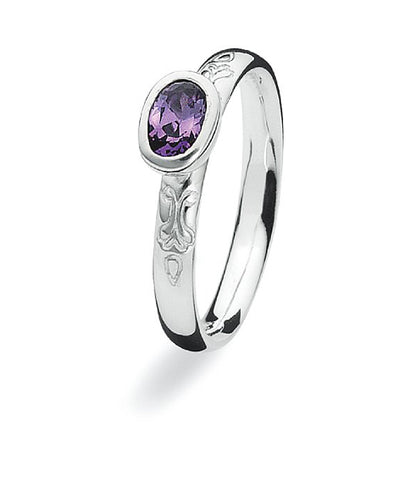 Sterling silver ring with amethyst cubic zirconia