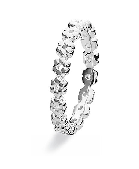 Sterling silver Max ring with flower motif on band.