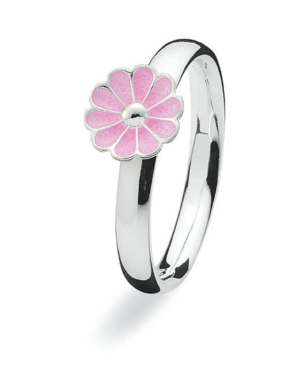 Sterling silver Max ring with pink enamelled flower