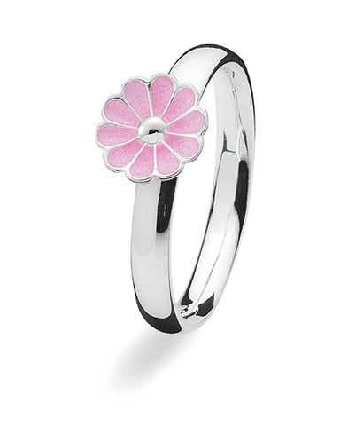Sterling silver Max ring with pink enamelled flower