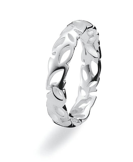 Sterling silver Max ring with leaf motif band.