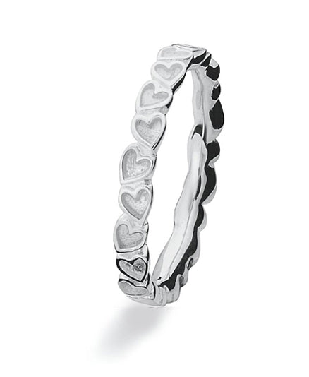 Sterling silver Max ring with heart motif on band.