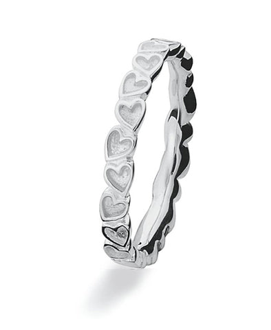 Sterling silver Max ring with heart motif on band.