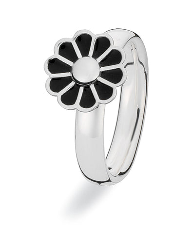 Sterling silver Extreme ring with black enamelled flower setting, from Spinning Jewelry. 