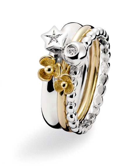 9ct gold and sterling silver ring combination featuring 0.03 ct diamonds