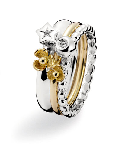 9ct gold and sterling silver ring combination featuring 0.03 ct diamonds