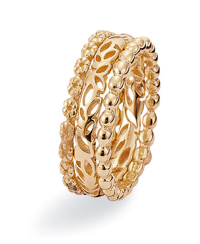 9ct gold ring combination featuring leaf and flower motifs