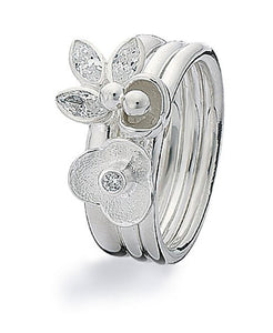 Sterling silver ring combination featuring cubic zirconia and freshwater pearls