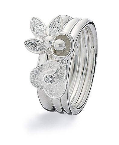 Sterling silver ring combination featuring cubic zirconia and freshwater pearls