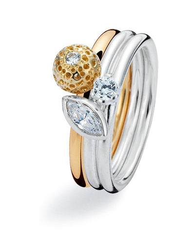9ct gold and sterling silver ring combination featuring cubic zirconias