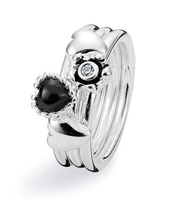 Sterling silver ring combination featuring onyx and cubic zirconia