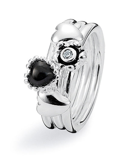 Sterling silver ring combination featuring onyx and cubic zirconia