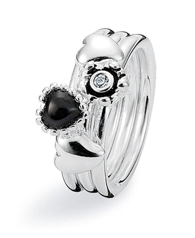 Sterling silver ring combination featuring onyx and cubic zirconia