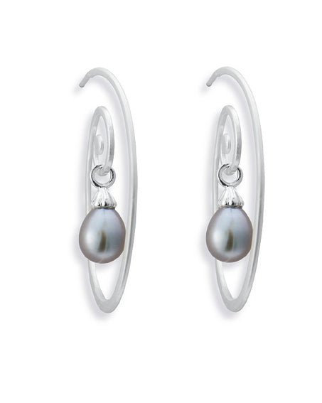 Earring combination 'BLUES' from Spinning Jewelry, featuring sterling silver and grey freshwater pearls.