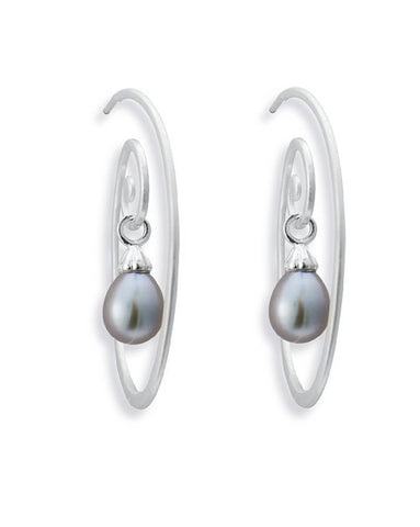 Earring combination 'BLUES' from Spinning Jewelry, featuring sterling silver and grey freshwater pearls.