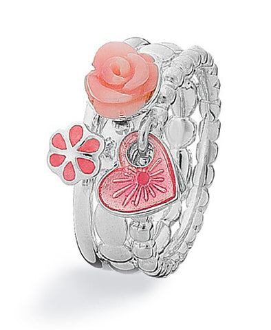 Sterling silver ring combination featuring featuring rose sea bamboo and enamel