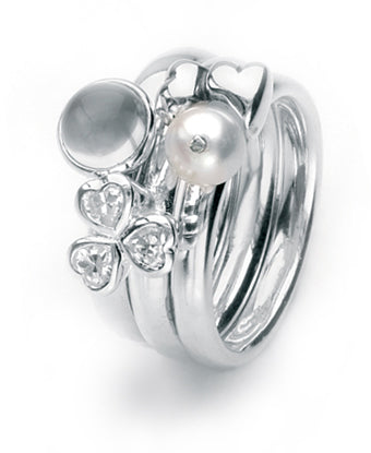 Sterling silver ring combination featuring cubic zirconias, moonstone and freshwater pearl