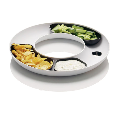 Circle dish large, white, with inserts