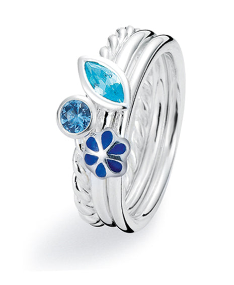 Sterling silver ring combination featuring blue cubic zirconias